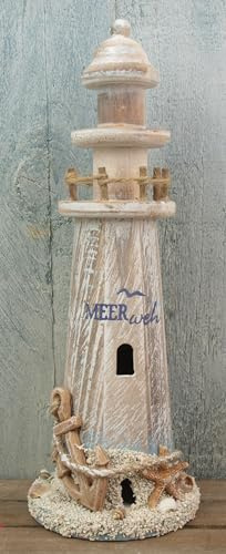 Generisch Deko Holz Leuchtturm - Meer WEH - Treibholz Look Anker Seestern Muschel Maritime Badezimmer Dekoration