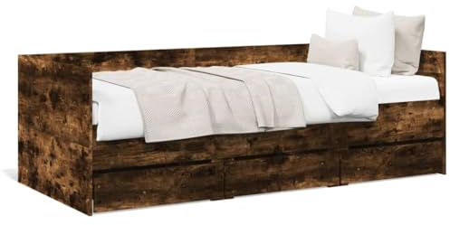 Keyroto Tagesbett 90x200 mit Schubladen Tagesbett Holz Bett mit Stauraum Einzelbett mit Schubkästen Jugendbett Holzwerkstoff-Räuchereiche-90 x 200 cm