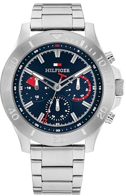 Tommy Hilfiger Reloj Analógico de Cuarzo Multifunción para Hombre con Correa de Acero Inoxidable Plateada - 1792113