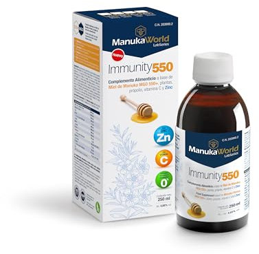 Immunity550 Jarabe de Miel de Manuka MGO 550+ de Manuka World Lab Series, 250ml, Complemento Alimenticio con Miel de Manuka Monofloral MGO 550+ de Nueva Zelanda, Plantas, Propóleos, Vitamina C y Zinc