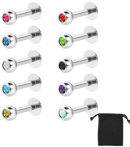 DHWEKU 10 piezas Piercing Tragus hélix Transparentes Piercing Labio acrílicas Flexibles e Invisibles para el Trabajo en la Escuela