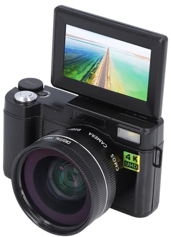 48 MP 4K Digitalkamera Ansiktsavkänning Autofokus Anti Shake Vlogging-kamera med 32G-kort 3-tums 0,45X Vidvinkelmakroobjektiv 180 Graders Vändskärm Kompaktkamera för Resor (Svart)