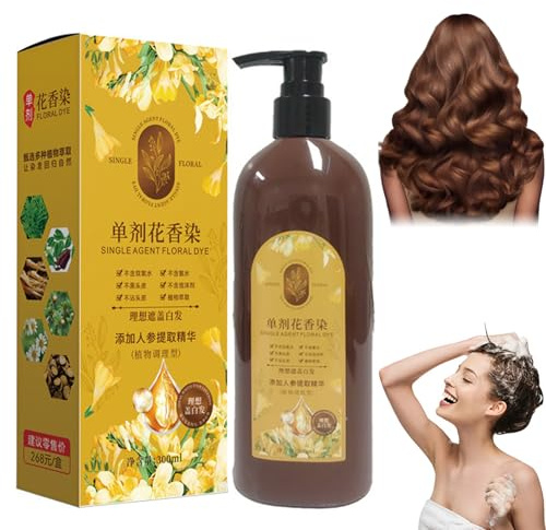 Nourishing Haarfarbe auf Pflanzenbasis Haartönung, 300ML Haarfarbe Shampoo auf Pflanzenbasis mit Nährenden Fruchtölen Nourishing Herbal Hair Dye (Brown)