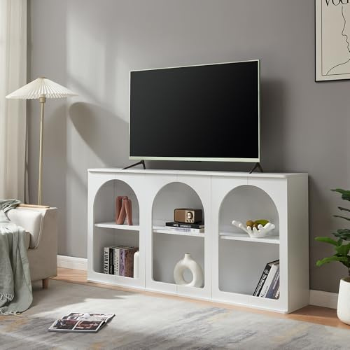 [en.casa] Sideboard Trorhun Kommode mit 6 Fächern offen Mehrzweckschrank 160 x 30 x 80 cm Wohnzimmerschrank Buffetschrank Weiß