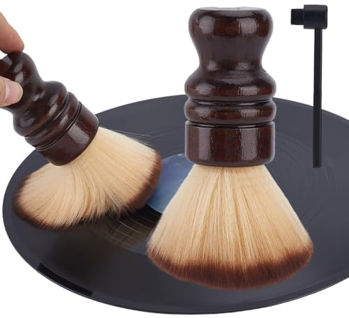CREATCABIN Kit de Nettoyage de Disques Vinyles Brosse Fine Douce et Haute Densité Antistatique avec Manche Bois pour Platines Vinyles CD Accessoires pour Tourne Disques 13.6x9x7.5cm 5.9x0.9x1.3cm