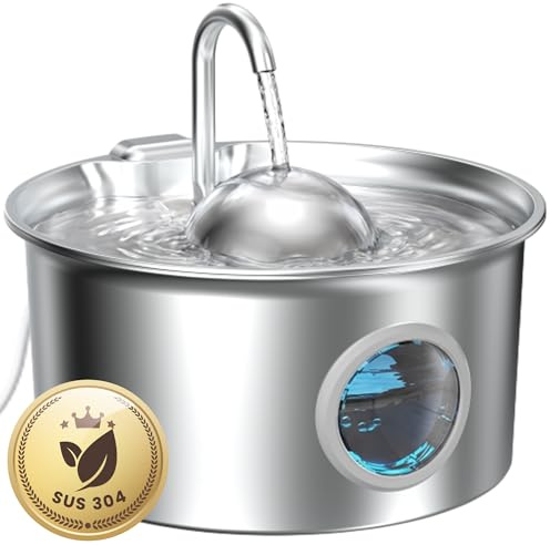 Fontaine a Eau Chat Inox: Fontaine à Eau pour Chat - 2,6L Fontaines Chats Acier Inoxydable Automatique - Distributeur Eaus Chats Ultra Silencieux - Distributeur Chien avec Robinet Forme hémisphérique