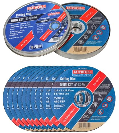 Faithfull Extra dünne 1-mm-Schnellschnitt-Trennscheiben – 125 mm x 1 mm x 22,23 mm (5 Zoll) Multi-Cut-Scheibe, 10er-Pack mit Aufbewahrungsdose