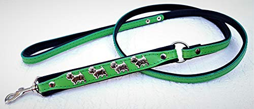*Westie* HUNDELEINE - Leine Metallaplikationen, 130cm/10mm, Echt Leder Grün