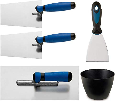 Colorus Maurer Set 5 tlg. | Glättekelle 280 x 130 mm | Putzkelle 180 mm | Malerspachtel 60 mm | Gipserbecher 13 cm | Kellen Set für Putzarbeiten | Trockenbau Werkzeug Set Rostfrei