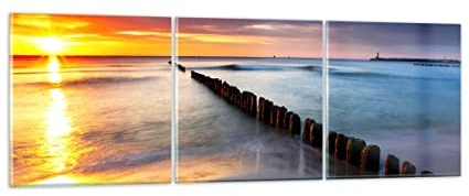 ARTTOR Glasbild 120x40cm Wandbild Glasdruck Landschaften Maritim - 2781 | Meer Küste Strand Mehrteilige Groß Modern Dekoration Wohnzimmer Schlafzimmer Küche Wanddeko Kunstdruck Art Wall Decor ARTTOR