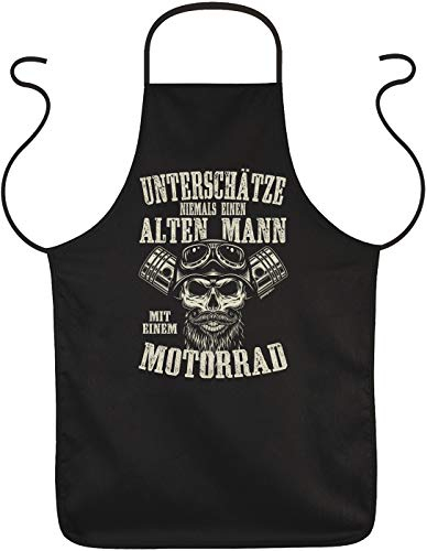 Tini - Shirts Grill-Schürze Biker Sprüche - Biker-Motiv Kochschürze : Unterschätze niemals einen alten Mann mit einem Motorrad - Motorrad-Schürze