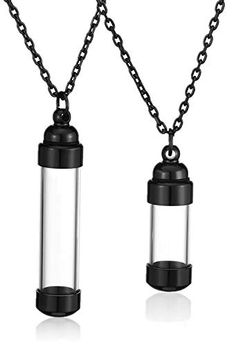 JSDDE Schmuck 2er Memorial Anhänger Halskette Set Paar Kette Urne Anhänger zum öffnen Locket Anhänger Gedank Asche Haare Blume Anhänger mit 24 Zoll Kette