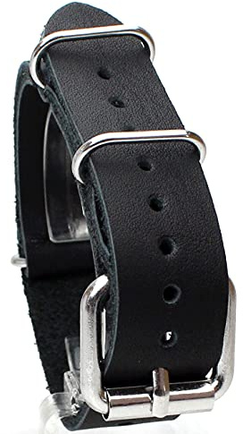 Sulla 20mm Vintage Leder NATO Uhrenband Stahl Rollschließe für Militäruhren mit festen Stegen Schwarz