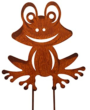 Bornhöft spina da giardino a forma di rana per aiuole, in metallo ruggine, decorazione da giardino effetto ruggine, 20 cm