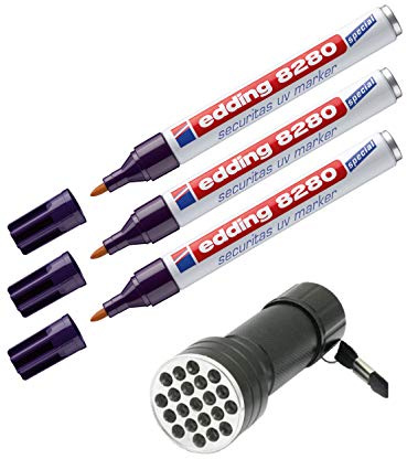 edding 8280 marqueur UV Pointe ogive, 3 Stück + 21 LED