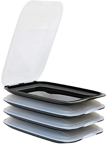 Gariella - Hochwertige stapelbare Aufschnitt-Boxen, Frischhaltedose für Aufschnitt. Wurst Behälter. Perfekte Ordnung im Kühlschrank, 4 Stück Farbe Schwarz, Maße 25 x 17 x 3.3 cm