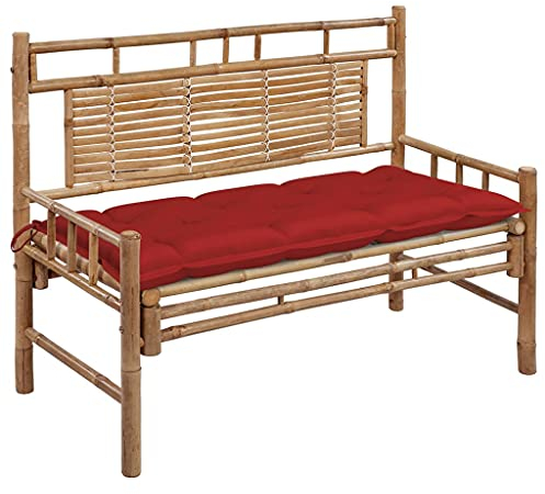 vidaXL Gartenbank mit Auflage Rückenlehne Bank Sitzbank Parkbank Gartenmöbel Bambusbank Terrassenbank Balkonbank Outdoor 120cm Bambus