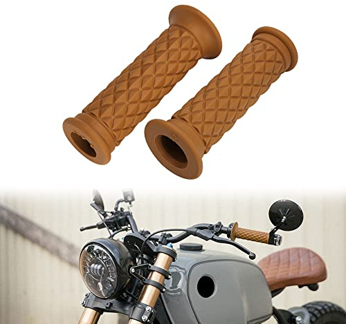 KEEPDSGN Motorbike Rubber Grips Universal 7/8 22mm & 1 25mm Slip Resistant Handlebar Handle Grips - Brown,Open End