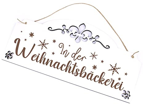 Weihnachten Schild In der Weihnachtsbäckerei - Schneeflocken Türschild mit Ornamenten 28x13 cm
