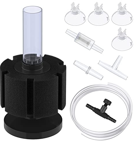 Pawfly Aquarium Bio Sponge Filter Quiet Betta Fry Shrimp and Small Fish Foam Filter with Airline Tubing Control Valve Suction Cup Connector and Check Valve Accessories for Fish Tanks up to 120 Litre