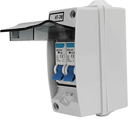 Disjoncteur Miniature 230V 6A 16A 2P MCB avec Boîtier de Distribution D'alimentation étanche Interrupteur de Déconnexion CC Disjoncteur pour Intérieur et Extérieur, Disjoncteurs électriques