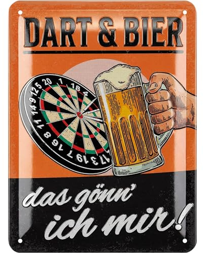 LANOLU Retro Blechschild Dart und Bier - Bar und Partykeller Dekoration - Irish Pub Deko - lustiges Geschenk für Männer - Darts Schild - Bardeko - vintage Metallschild 15x20cm