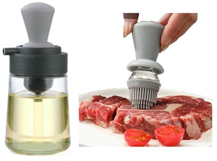 katmerio Ölspenderflasche mit Grillbürste, Ölflasche Mit Pinsel, Ölaufbewahrung und Spenderbehälter und Silikon-Backpinsel für Küche, Grillen, Backen und Kochen, Ölpinsel-Topf