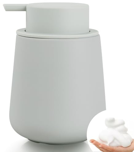 Bosilunlife Foaming Soap Dispenser - Beige Grey Ceramic Soap Dispenser Foam Pump 12oz Refillable Liquid Hand Wash Dispenser for Bathroom Dish Soap Bottle Pump for Kitchen (Rubber Paint)