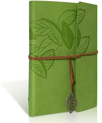 Anteckningsbok i PU-läder brun vintage påfyllningsbar bunden vacker resedagbok, ringbok, skissbok, vintage anteckningsbok (A5 ljusgrön, ljusgrön)