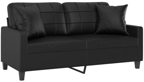 vidaXL Sofa 2 Sitzer, Couch mit Zierkissen, Liegesofa für Wohnzimmer, Polstersofa Sessel Relaxsofa Loungesofa Relaxcouch, Schwarz Kunstleder