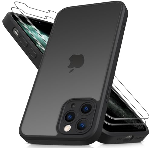 Mootobo for iPhone 11 Pro Case, 3 in 1 [Military Grade] Shockproof Phone Bumper Cover, Built-in 2 HD Screen Protector, Frosted Translucent Back Phone Cover, for 11 Pro 5.8-Inch - Black