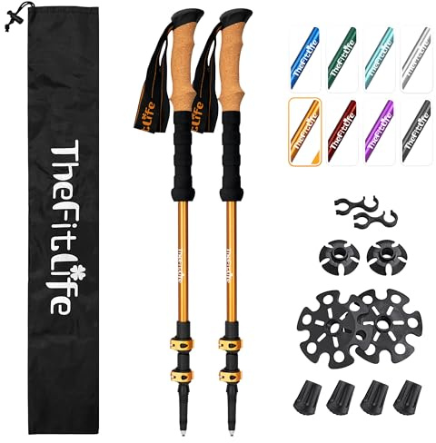 TheFitLife Trekking Poles - Lightweight 7075 Aluminum Hiking Sticks with Cork Grips, Adjustable Telescopic Design, Metal Flip Lock for Men & Women - Perfect for Hiking, Walking, Camping & Backpacking