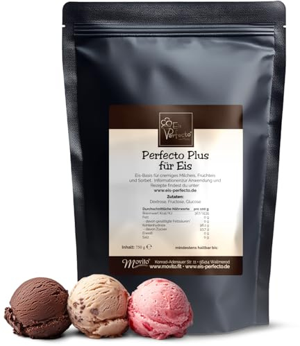 Eispulver für Eismaschine & Ninja Creami – Perfekte Eisbasis bei Nüssen & Schokolade │ Wird nicht steinhart │ Ohne Zusatzstoffe │ 750 g für bis zu 8 L Eis │ Perfecto Plus von Eis Perfecto