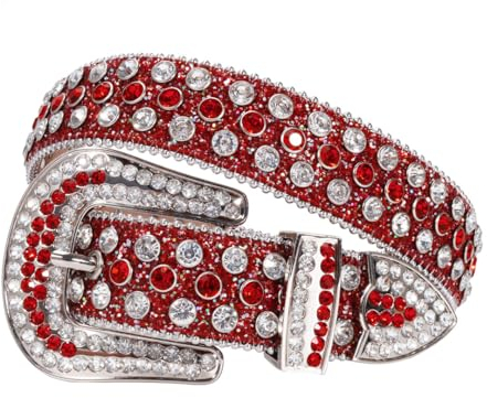 Western-Strass-Gürtel für Damen und Herren, Diamant-Nieten, luxuriöse Kristallschnalle für Jeans, Vintage-Nietengürtel, rot, 46(waist35-37inch)