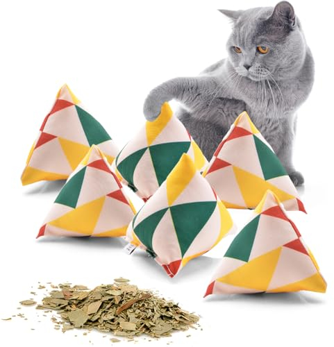 CanadianCat Company | Schmusekissen 6er Set Schmuse-Pyramide XL Reggae Triangle mit Katzenminze, Katzenkissen, interaktives Katzenspielzeug
