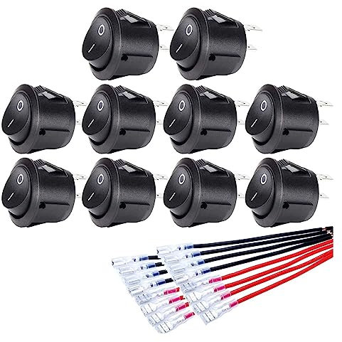 HUAKU 10/5PCS AUF/Off Runde Rocker Schalter Mini Kippschalter 2 Pin SPST Push Button Schalter 12V 24V 20MM Mit Drähte for Auto Auto RV Boot (Color : 10PCS)