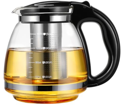 Healvian 1500ml Tee kanne Mit Siebeinsatz Tea Pot Glas Hitzebeständig Glasteekanne Herausnehmbarem Teesieb mit Siebeinsatz Teebereiter Glass Teapot