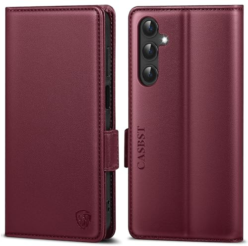 CASBST Handyhülle für Samsung Galaxy S23 Hülle, Premium Leder Schutzhülle Klappbar für Samsung S23, Flip Case mit Kartenfach Ständer Magnet Handytasche mit RFID Klapphülle für Galaxy S23 Weinrot