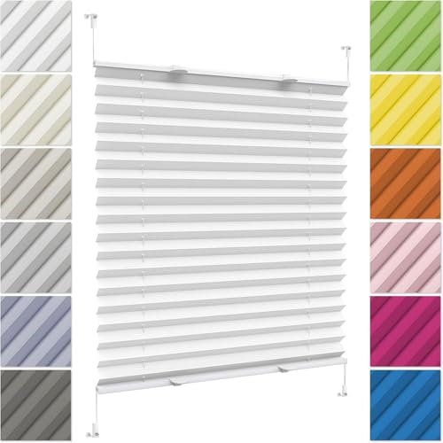 Plisseerollo Faltrollo Plissee Ohne Bohren 40 x 40 cm, Klemmträger Befestigung Klemmträger, Klemmen Plissees Sichtschutz Fenster, Plissee Sonnenschutz Fenster, für Fenster & Tür, Weiß
