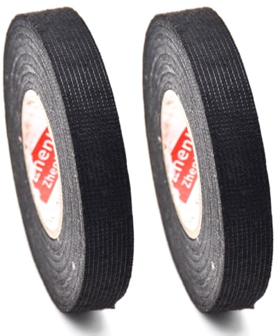Bailinks 2 Pièces Ruban Adhésif Toilé, Ruban Isolant Thermique Noir, Ruban de Câblage Résistant à la Chaleur, pour Faisceaux de Câbles Automobile et Moto (15mmX15mm)