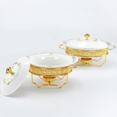 Ensemble de marmite chauffante pour buffet – Réchauffeur de buffet en céramique pour restauration, récipient chauffant pour buffet et mijoteuse, équipement de chauffage pour alcool(Size:1.0L,Color:Or)