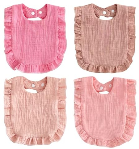 PandaEar Lot de 4 bavoirs pour bébé - Sans BPA - Imperméables - Réglables - Rose - Différentes couleurs - Taille unique