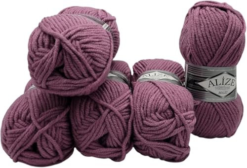 Ilkadim Export Superlana Maxi 5 x 100 Gramm schöne dicke Wolle zum Stricken und häkeln, 500 Gramm Strickwolle 75% Acryl 25% Wolle (beere 28)