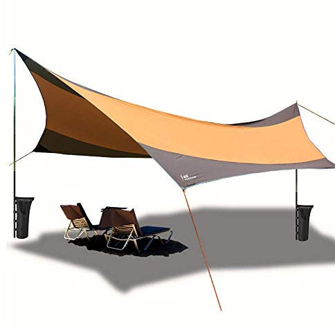 Toldo grande y ligero para camping, toldo para 5 o 8 personas, incluye postes y bolsa de arena, color marrón con poste de aleación de aluminio