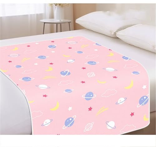 LVYUDS Herbst/Winter Pflege Inkontinenz Bettunterlage Auslaufsicher Große Größe Inkontinenzunterlage Waschbar Rutschfest Inkontinenzauflage Umdrehen Praktisch(150x200cm,Planet-Pink)