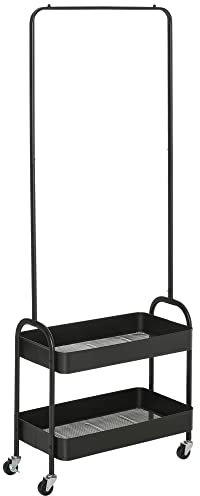 HOMCOM Kleiderständer auf Rollen, Garderobenständer mit Kleiderstange, Schuhablage, freistehende Garderobe aus Stahl, für Wohnzimmer, Schlafzimmer, bis 16 kg belastbar, Schwarz