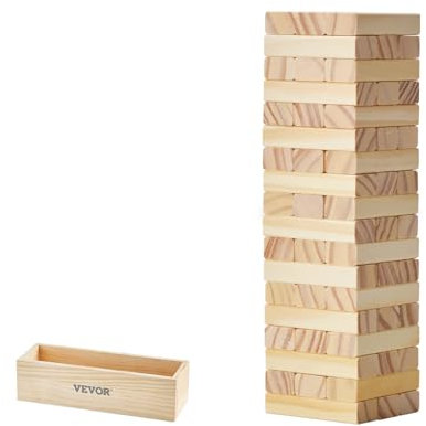 VEVOR Tumbling Timber Toy, 54 Blocks Tumble Tower Blocks Game, Pine Wood Tumbling Tower Game with Storage Crate, Multiple Ways to Play Wooden Stacking Game, Tumble Tower Family Game for Indoor/Outdoor