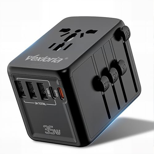 Vexloria Adattatore Da Viaggio Per Tutto Il Mondo, Adattatore Per Spina Da Viaggio In Tutto Il Mondo, Con 3 Usb A, 1 Usb C E 1 Pd, Adattatore Da Viaggio Per Usa, Inghilterra, Thailandia, PD35 W