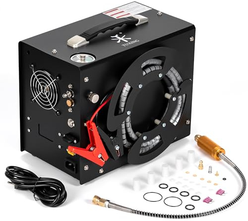 TUXING Compresor de aire PCP, 4500 PSI/30 Mpa, compresor portátil PCP con transformador de corriente incorporado, parada automática, DC12 V/AC120 V, bomba de compresor sin aceite y sin agua