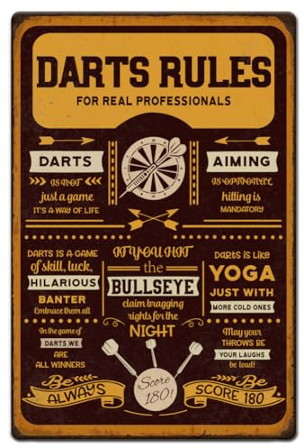 Hobbspring Vintage Metal Tin Sign Retro Dart Rules Tin Sign Rust Look Always Score 180 darts Metal Signs for Home Decorative Poster for Games Room Men Cave Cafes Bars Pubs Wall Decor 20x30cm
